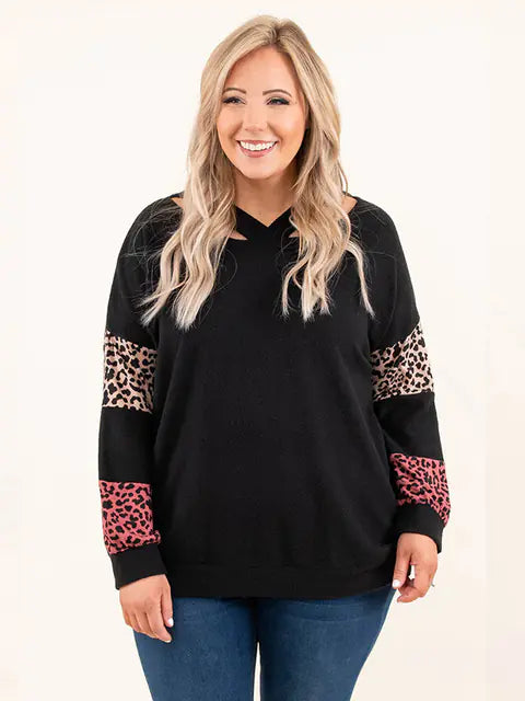 Plus Size Leopard Patchwork Oversized Hoodies for Women