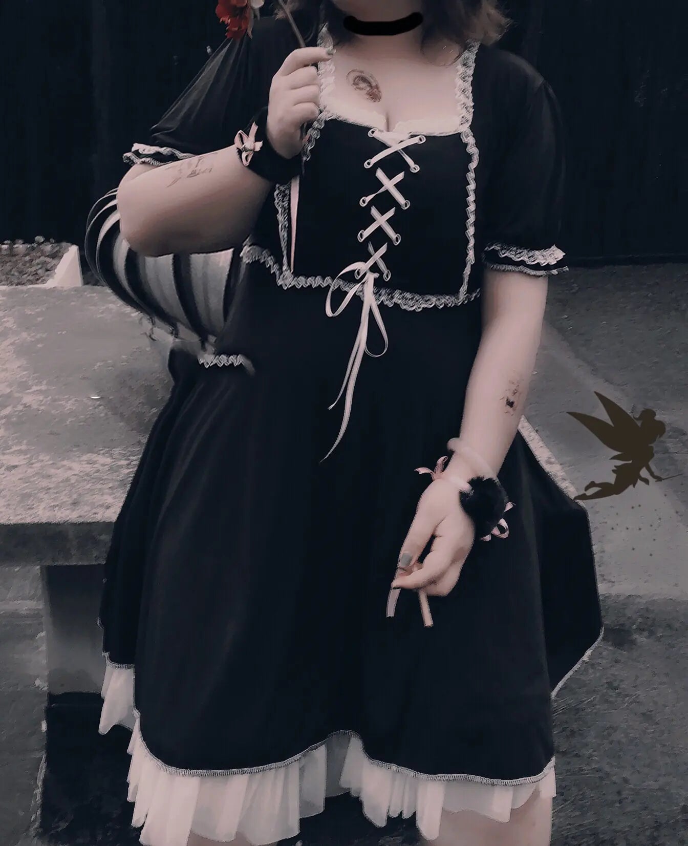 Plus Size Harajuku Gothic Lace Black Dress for Women
