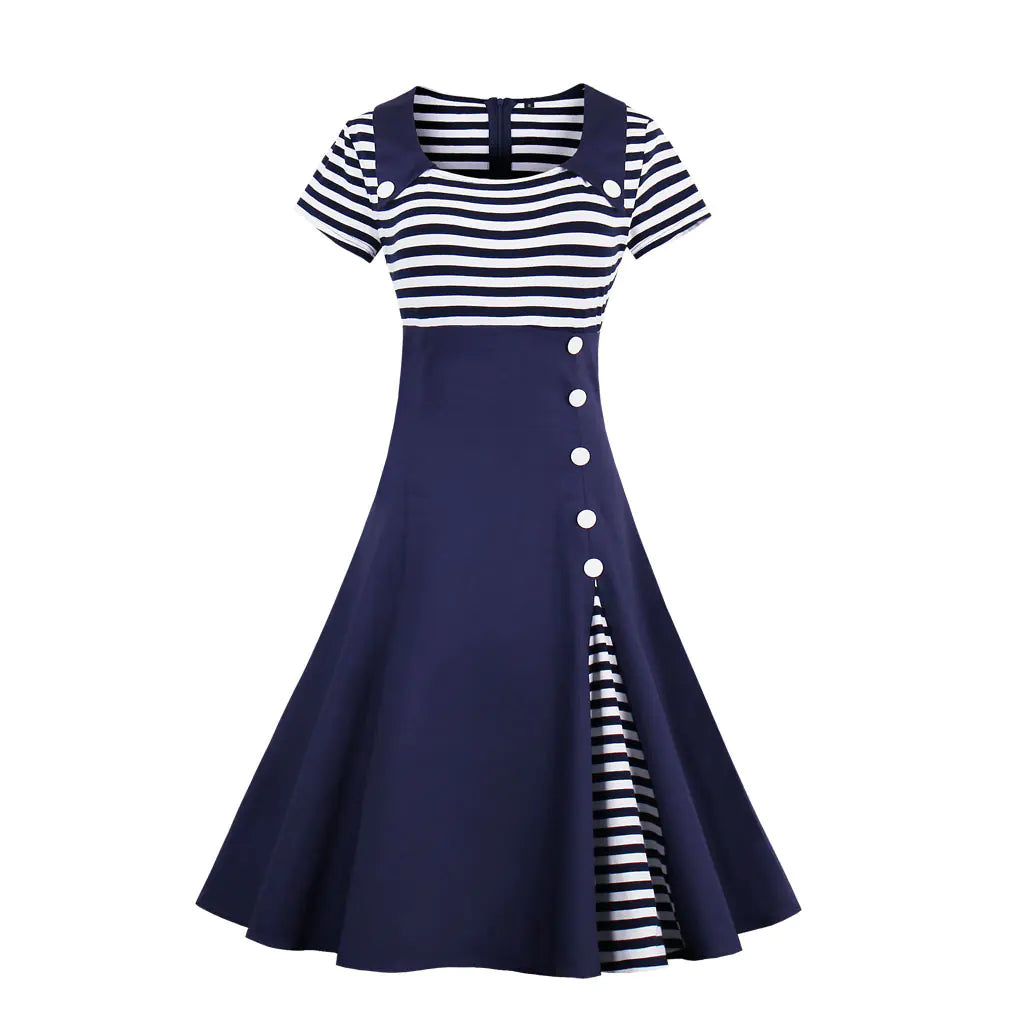 2017 Retro Striped Plus Size Dress for Women