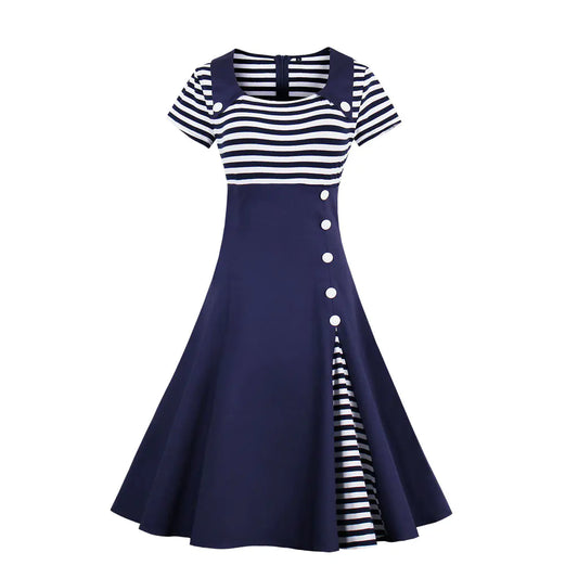 2017 Retro Striped Plus Size Dress for Women