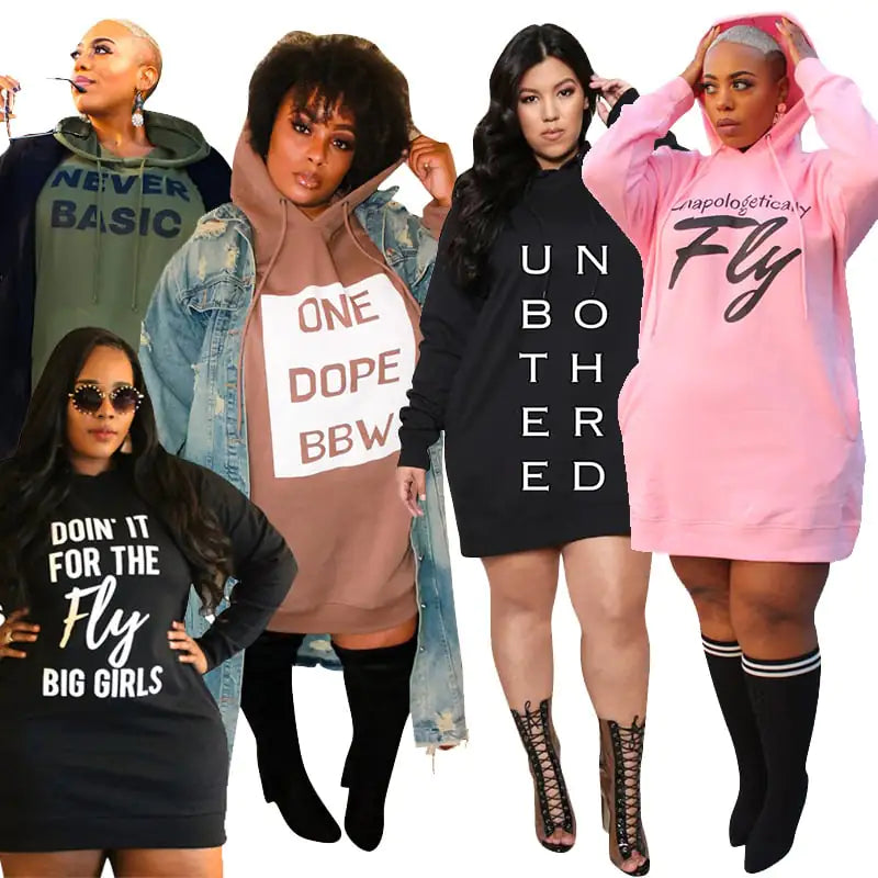 Plus Size Casual Hoodie Mini Dress for Women