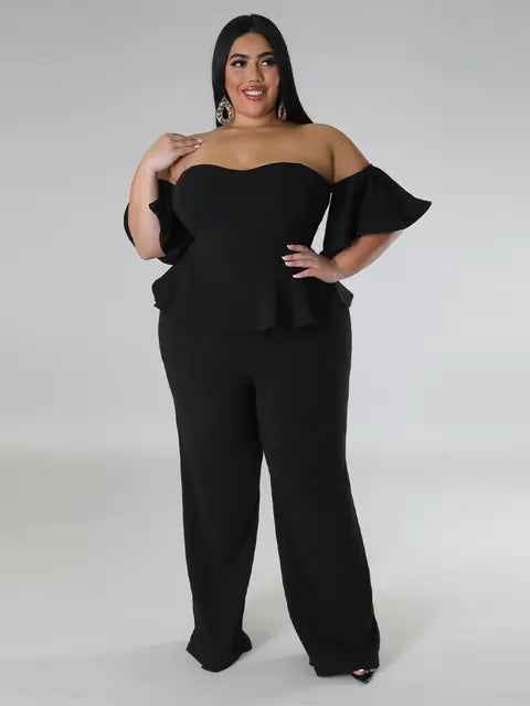 Plus Size Off Shoulder Ruffled Jumpsuit for Women