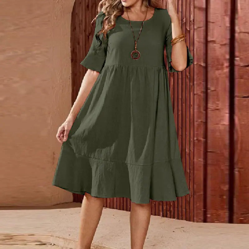 Casual Pleated Midi Dress for Plus Size Women